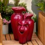 3-TIER RUSTIC RED CERAMIC-LOOK JARS FOUNTAIN