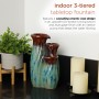Alpine Corporation 11"H Indoor Tiered Glossy Ceramic Vase Tabletop Fountain, Brown/Blue
