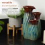 Alpine Corporation 11"H Indoor Tiered Glossy Ceramic Vase Tabletop Fountain, Brown/Blue