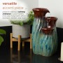 3-TIER GLOSSY BLUE SPECKLED CERAMIC VASE TABLETOP FOUNTAIN