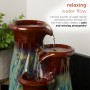 Alpine Corporation 11"H Indoor Tiered Glossy Ceramic Vase Tabletop Fountain, Brown/Blue