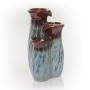 Alpine Corporation 11"H Indoor Tiered Glossy Ceramic Vase Tabletop Fountain, Brown/Blue