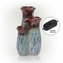 Alpine Corporation 11"H Indoor Tiered Glossy Ceramic Vase Tabletop Fountain, Brown/Blue