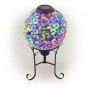 10" SOLAR PURPLE MOSAIC GAZING GLOBE WITH METAL STAND