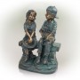 16" TALL GIRL AND BOY SITTING ON BENCH WITH PUPPY STATUE