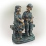 16" TALL GIRL AND BOY SITTING ON BENCH WITH PUPPY STATUE