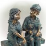 16" Tall Girl and Boy Sitting on Bench with Puppy Statue