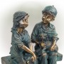 16" TALL GIRL AND BOY SITTING ON BENCH WITH PUPPY STATUE