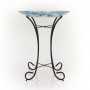 Alpine Corporation 24" Tall Outdoor Mosaic Style Glass Birdbath Bowl with Metal Stand, Blue 