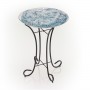 Alpine Corporation 24" Tall Outdoor Mosaic Style Glass Birdbath Bowl with Metal Stand, Blue 