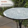 Alpine Corporation 18" Round Indoor/Outdoor Metal Decorative Table with Blue Mosaic Tile Top