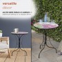 Alpine Corporation 18" Round Indoor/Outdoor Metal Decorative Table with Multicolor Floral Mosaic Tile Top