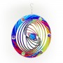 ALPINE CORPORATION 12" ROUND OUTDOOR HANGING METAL PLANET WIND SPINNER WITH MULTICOLOR GLASS BALLS 