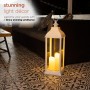 WHITE CANDLELIT LANTERN WITH WARM WHITE LED LIGHTS - LARGE