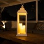 WHITE CANDLELIT LANTERN WITH WARM WHITE LED LIGHTS - LARGE