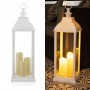 WHITE CANDLELIT LANTERN WITH WARM WHITE LED LIGHTS - LARGE