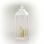 WHITE CANDLELIT LANTERN WITH WARM WHITE LED LIGHTS - LARGE