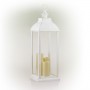 WHITE CANDLELIT LANTERN WITH WARM WHITE LED LIGHTS - LARGE