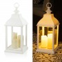 WHITE CANDLELIT LANTERN WITH WARM WHITE LED LIGHTS - SMALL