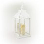 WHITE CANDLELIT LANTERN WITH WARM WHITE LED LIGHTS - SMALL