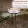 Tan/Beige Decorative Mosaic Birdbath with Black Metal Stand