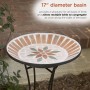 Tan/Beige Decorative Mosaic Birdbath with Black Metal Stand