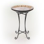 Tan/Beige Decorative Mosaic Birdbath with Black Metal Stand