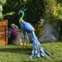 27" METALLIC PEACOCK OUTDOOR DÉCOR WITH GLOSSY FINISH 