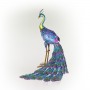 27" METALLIC PEACOCK OUTDOOR DÉCOR WITH GLOSSY FINISH 