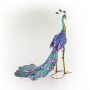 27" METALLIC PEACOCK OUTDOOR DÉCOR WITH GLOSSY FINISH 