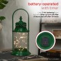 Alpine Corporation Antique Metal & Glass Lantern with Warm LED Lights, Green