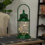 Alpine Corporation Antique Metal & Glass Lantern with Warm LED Lights, Green