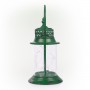 Alpine Corporation Antique Metal & Glass Lantern with Warm LED Lights, Green