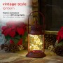 Alpine Corporation Antique Metal & Glass Lantern with Warm LED Lights, Red