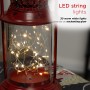 Alpine Corporation Antique Metal & Glass Lantern with Warm LED Lights, Red