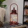 Alpine Corporation Antique Metal & Glass Lantern with Warm LED Lights, Red