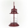 Alpine Corporation Antique Metal & Glass Lantern with Warm LED Lights, Red