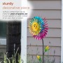 Alpine Corporation 47" Tall Outdoor Metal Windmill Triple Spinner Garden Stake Yard Decoration, Daisy