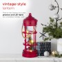 Alpine Corporation Metal and Glass Lantern with Warm White LED Lights, Red