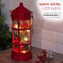 Alpine Corporation Metal and Glass Lantern with Warm White LED Lights, Red