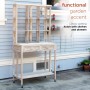 64" RUSTIC WOODEN POTTING BENCH WITH SHELVES AND DRAWERS 