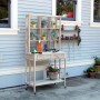 64" RUSTIC WOODEN POTTING BENCH WITH SHELVES AND DRAWERS 