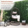 Alpine Corporation Indoor/Outdoor Hanging Rattan Egg Chair with Cushions and 78"H Metal Stand, Brown/Tan