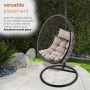 Alpine Corporation Indoor/Outdoor Hanging Rattan Egg Chair with Cushions and 78"H Metal Stand, Brown/Tan