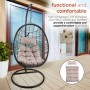 Alpine Corporation Indoor/Outdoor Hanging Rattan Egg Chair with Cushions and 78"H Metal Stand, Brown/Tan