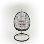 Alpine Corporation Indoor/Outdoor Hanging Rattan Egg Chair with Cushions and 78"H Metal Stand, Brown/Tan