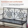 Alpine Corporation 44"L Indoor/Outdoor 2-Person Metal Garden Bench with Mosaic Tiles, Gray/Black