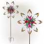 Alpine Corporation 82"H Outdoor Embellished Rainbow Flower Metal Wind Spinner Stake Lawn Decoration