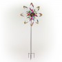 Alpine Corporation 82"H Outdoor Embellished Rainbow Flower Metal Wind Spinner Stake Lawn Decoration