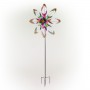 Alpine Corporation 82"H Outdoor Embellished Rainbow Flower Metal Wind Spinner Stake Lawn Decoration